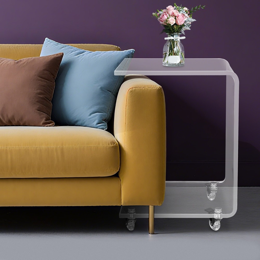 35*35*56cm C-Shaped Side Table, Acrylic End Table, Couch Side Table With Wheels