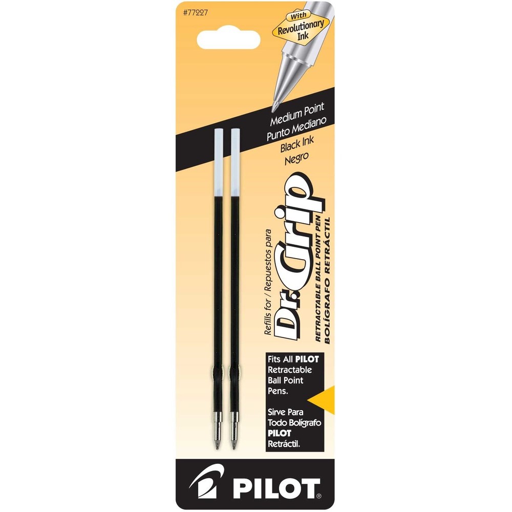 Pilot Dr. Grip Retractable Ballpoint Pen Refill, Medium or Fine Tip, 2 Per Pack