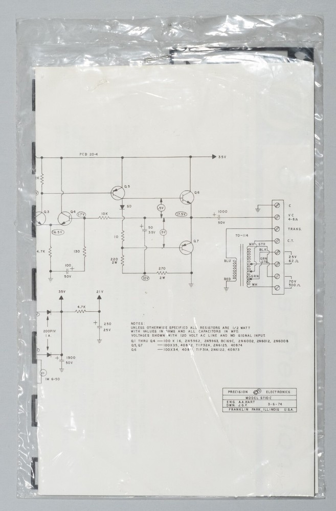 1974 Grommes Precision Model ST10-C Amplifier Schematics