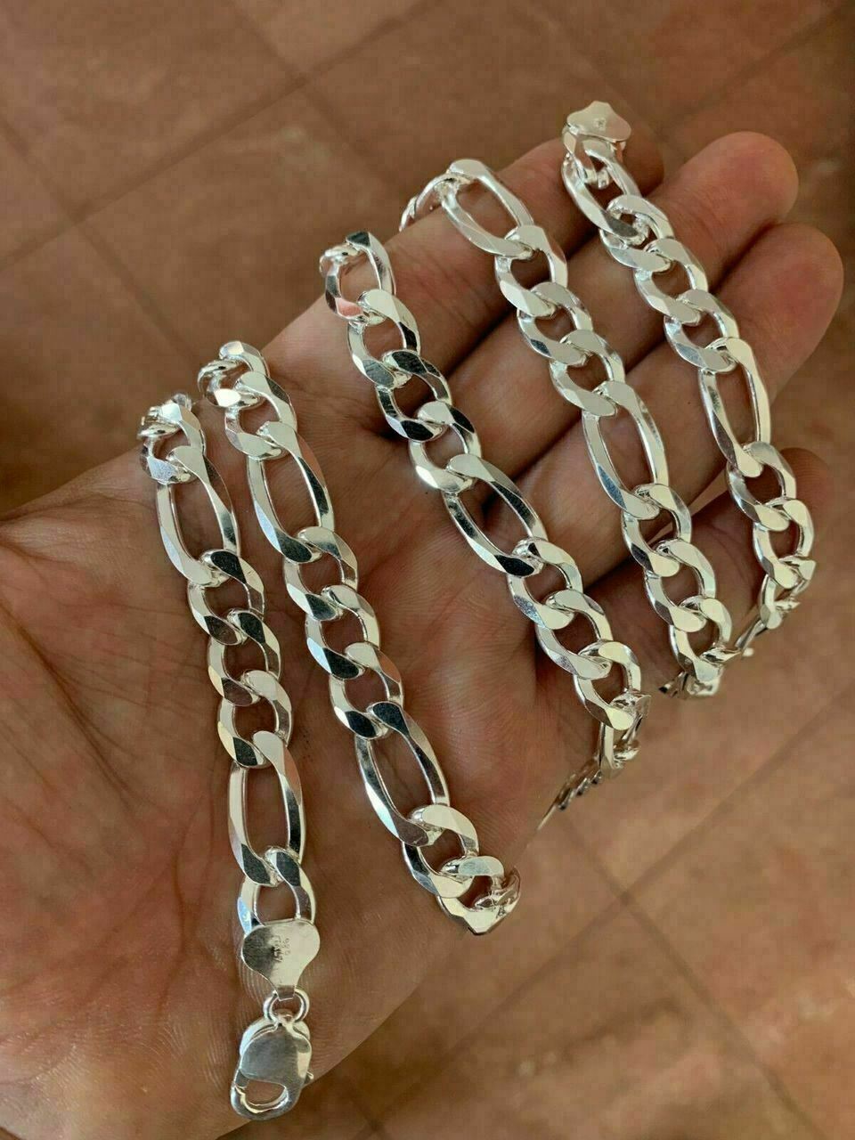 Figaro Link Chain Or Bracelet (2.5-10mm) Solid 925 Sterling Silver UNPLATED