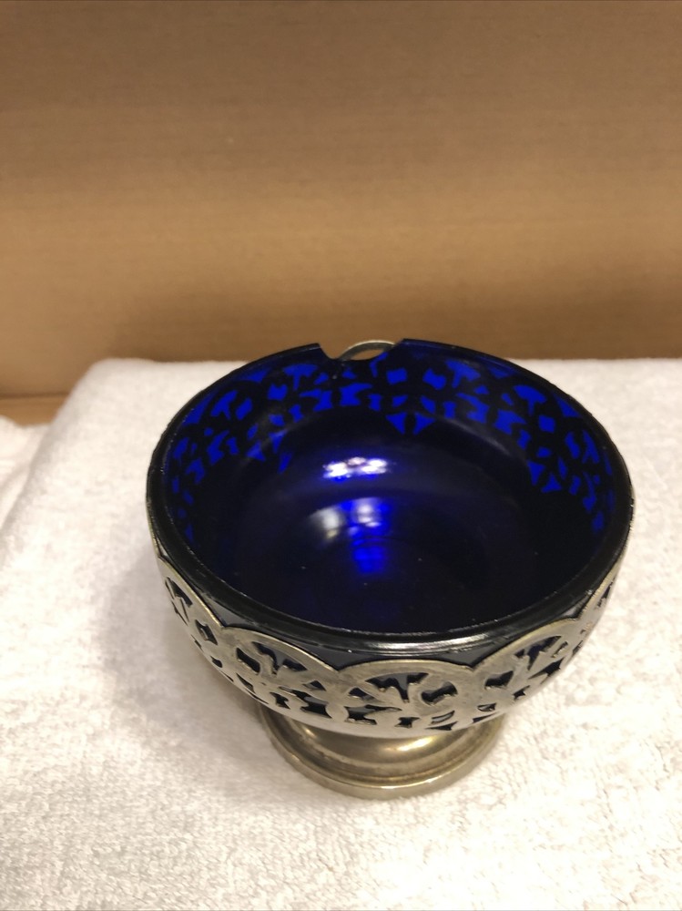 William Adams silver plated stand with blue glass bowl