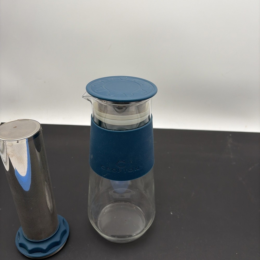 Crofton Cold Brew Coffee System Glass Pitcher Silicone Wrap Dark Blue