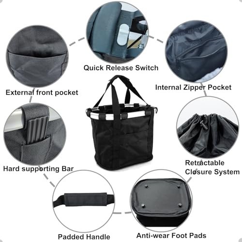 Knee Scooter Basket Accessory with Quick Release Handle - Removable Cloth Fits M