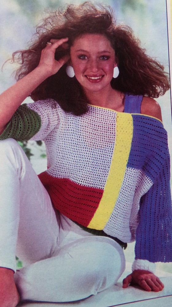 Color Squares Pullover (#246-7); vintage crochet  pattern
