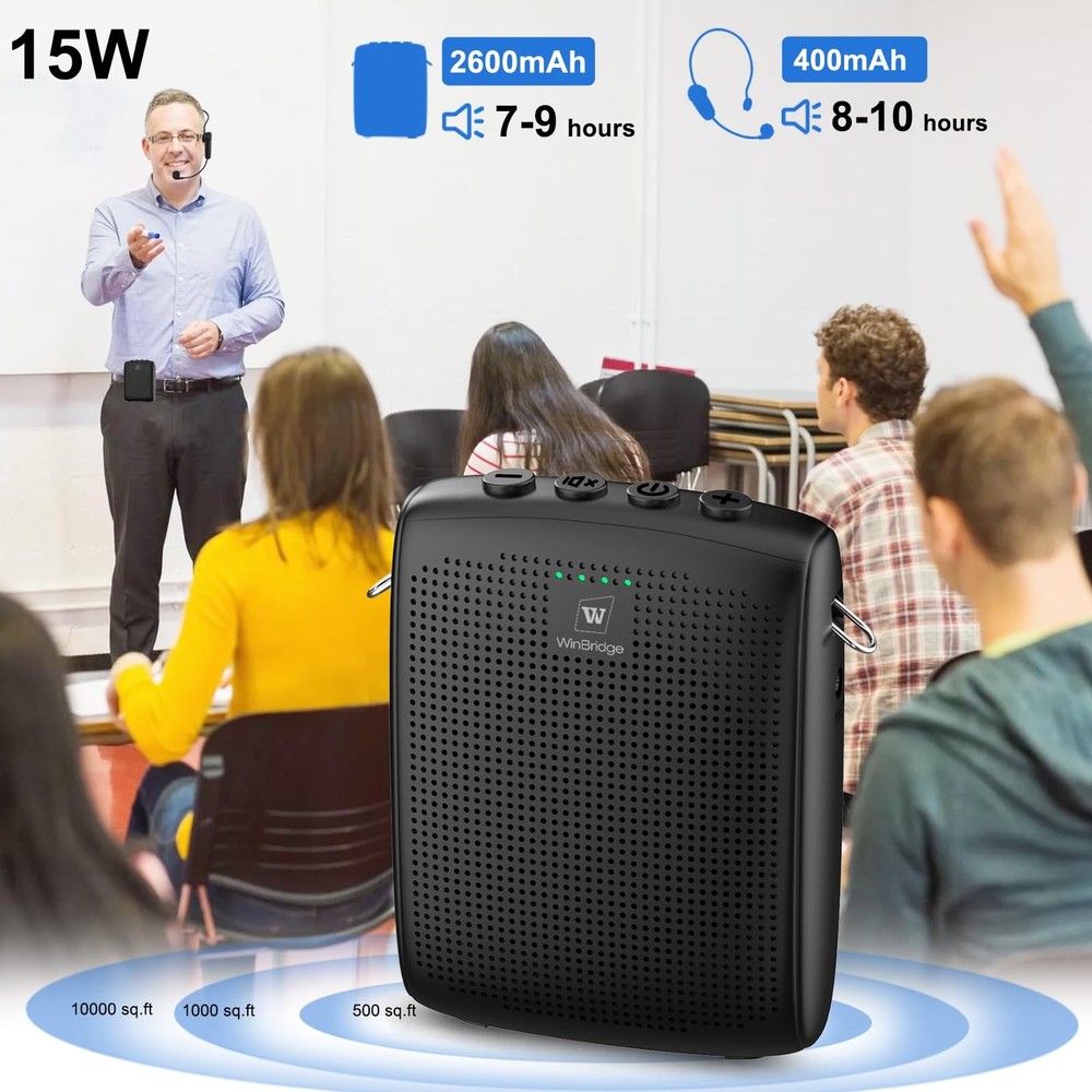 WinBridge Wireless Voice Amplifier for Teachers with Bluetooth Headset Microp...