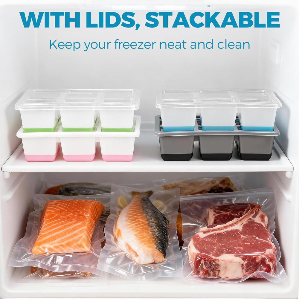 Large Ice Cube Trays 2 Pack, Easy Release 2.4" Big Ice Cubes, Stackable Ice Tray