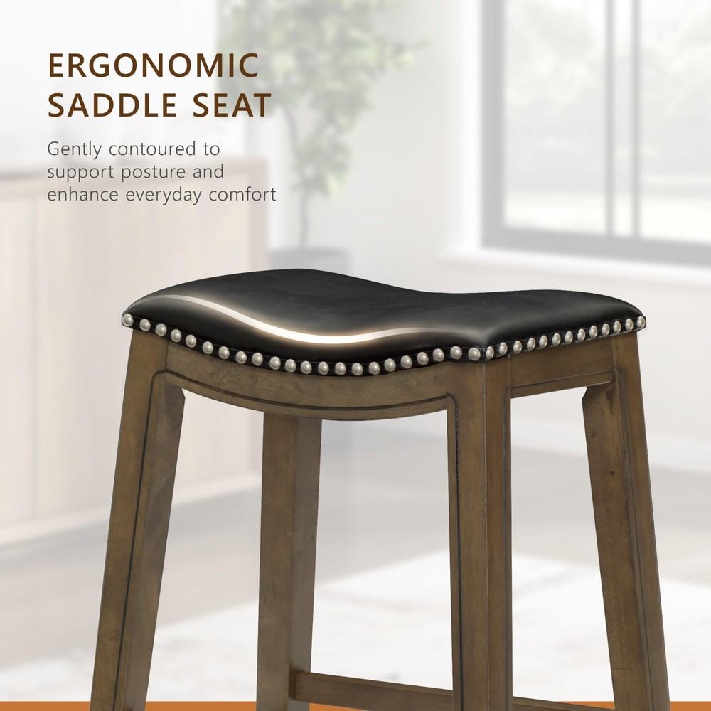Ordway Solid Wood Counter Height Stool - Saddle Kitchen Stool Counter Height ...