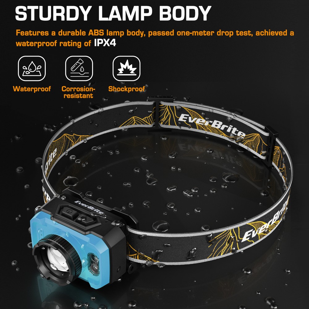 EverBrite RechargeableHeadlamp-Blue 600Lumen 4Mode Motion Sensor&Memory Function