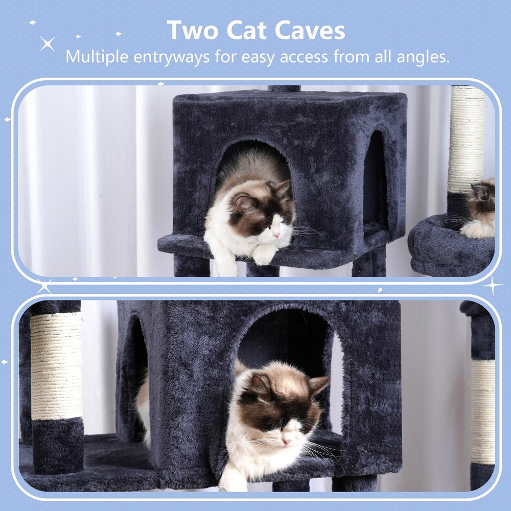 Cat Tree Tower, Scratching Posts with a Extended Part, Wide Platforms, Cozy C...