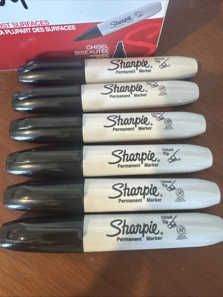 6 Sharpie Permanent Marker, Chisel Tip Black Brand New