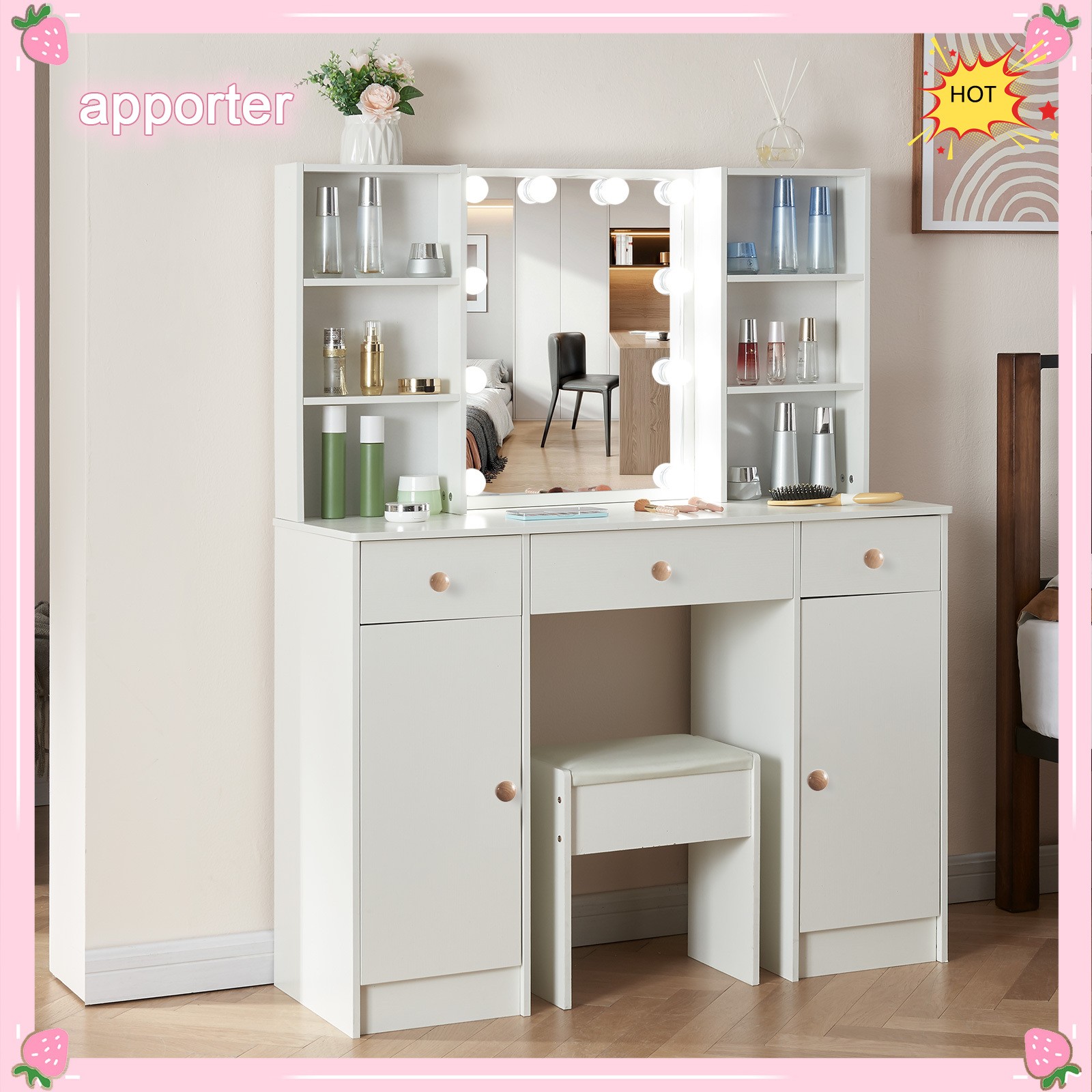 10 Bulbs Lights LED Mirror White Makeup Dressing Vanity Table NEW For Bedroom