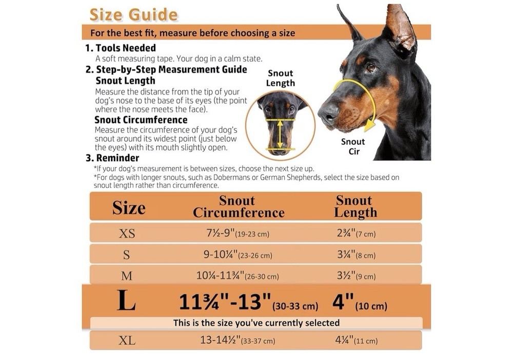 BARKLESS Dog Muzzle Basket Muzzle for Biting Chewing and Scavenging Humane. L