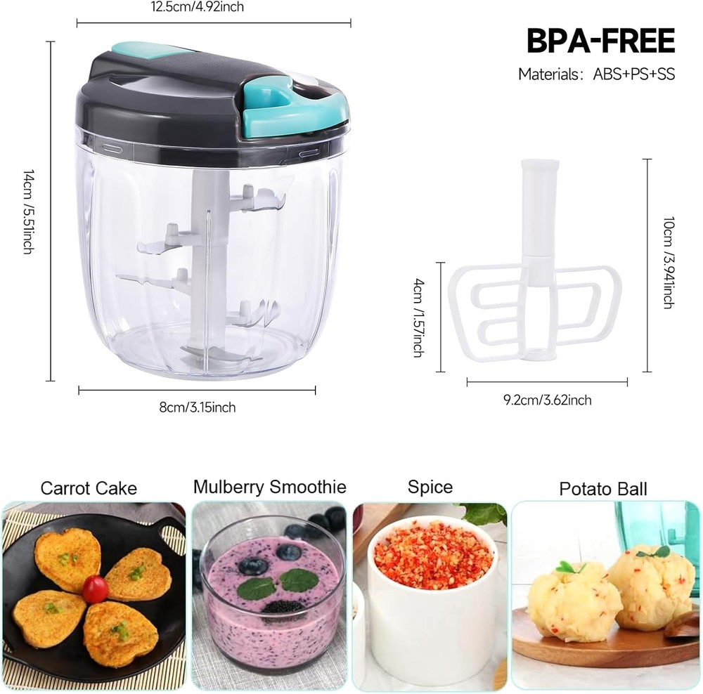 Manual Food Processor Vegetable Chopper, Portable Hand Pull String Garlic Mincer