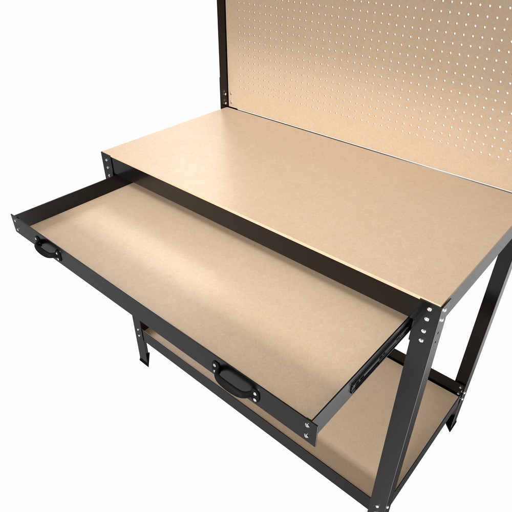 63" Tools Cabinet Working Workbench Tool Storage Workshop Table Drawers Pegboard