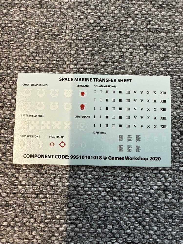Space Marine Transfer Sheet 2020