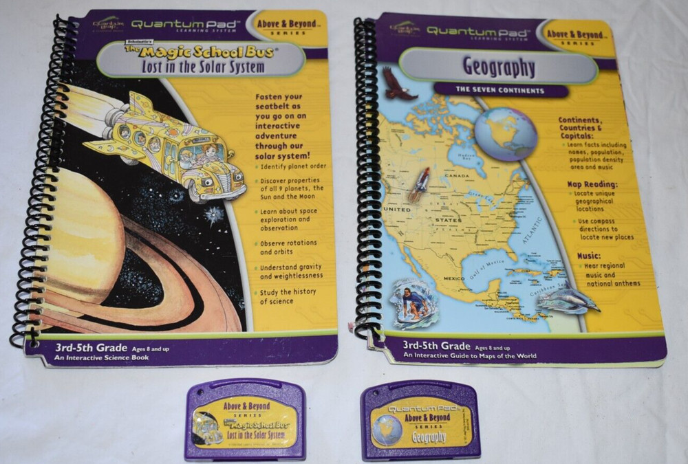 QUANTUM LEAP PAD Electronic Learning System MAGIC SCHOOL BUS + GEOGRAPHY + CARTS