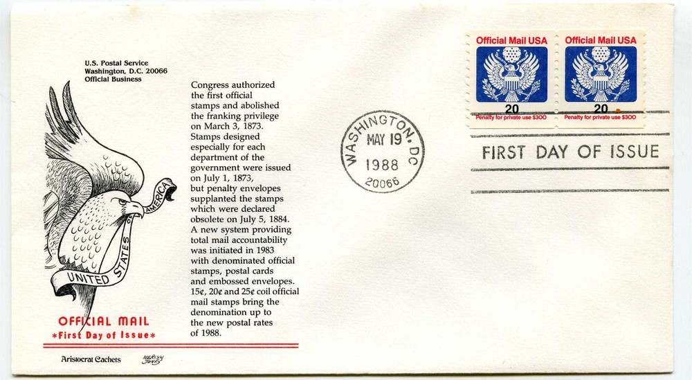 O138B 20 cent Official Aristocrat Cachets, pair, FDC