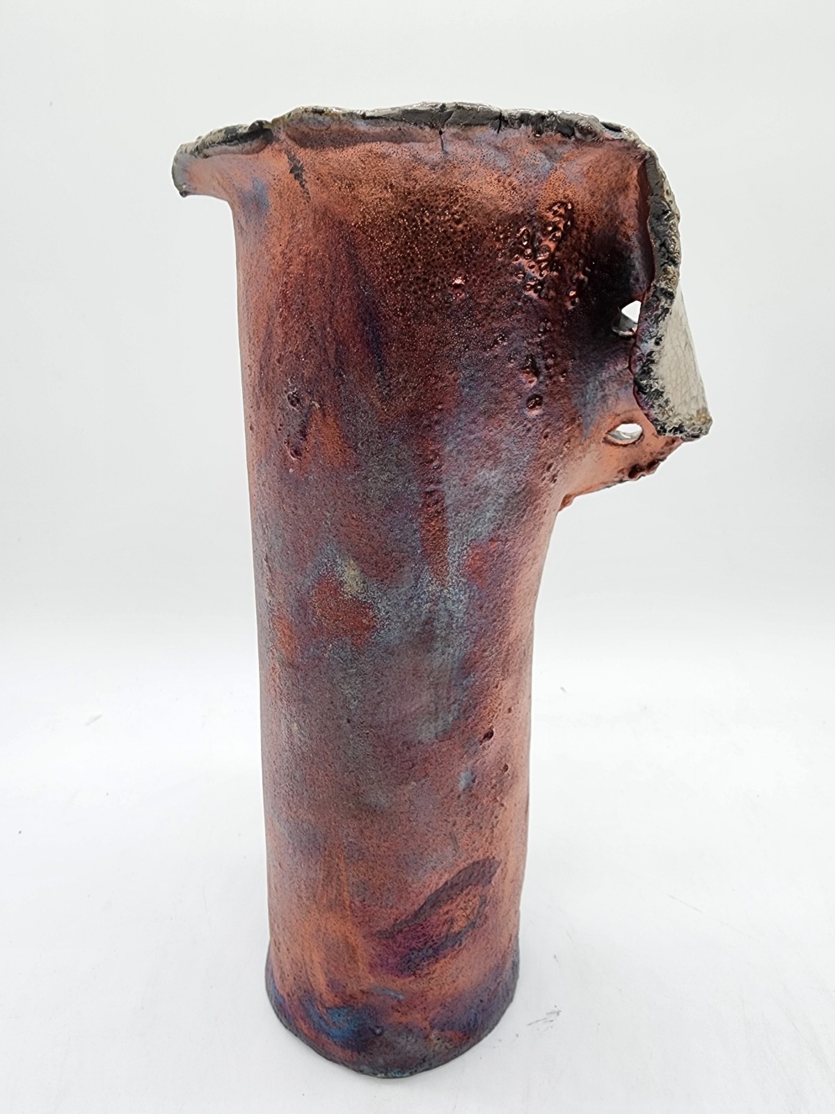 12" Raku Pottery Vase Bronze Crackle Glaze Studio Art Ceramic Sculptural Decor
