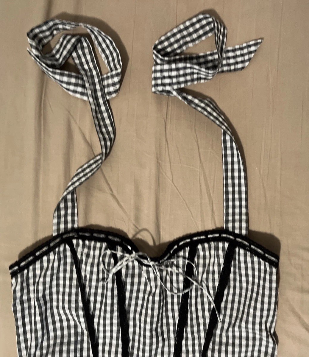 Out From Under Betty Gingham Corset Top Large Boned Black/White Western Romantic