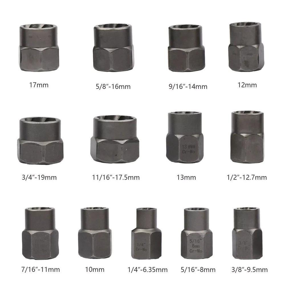 15PC Impact Damaged Bolt Nut Screw Remover Tool Socket Threading Extractor
