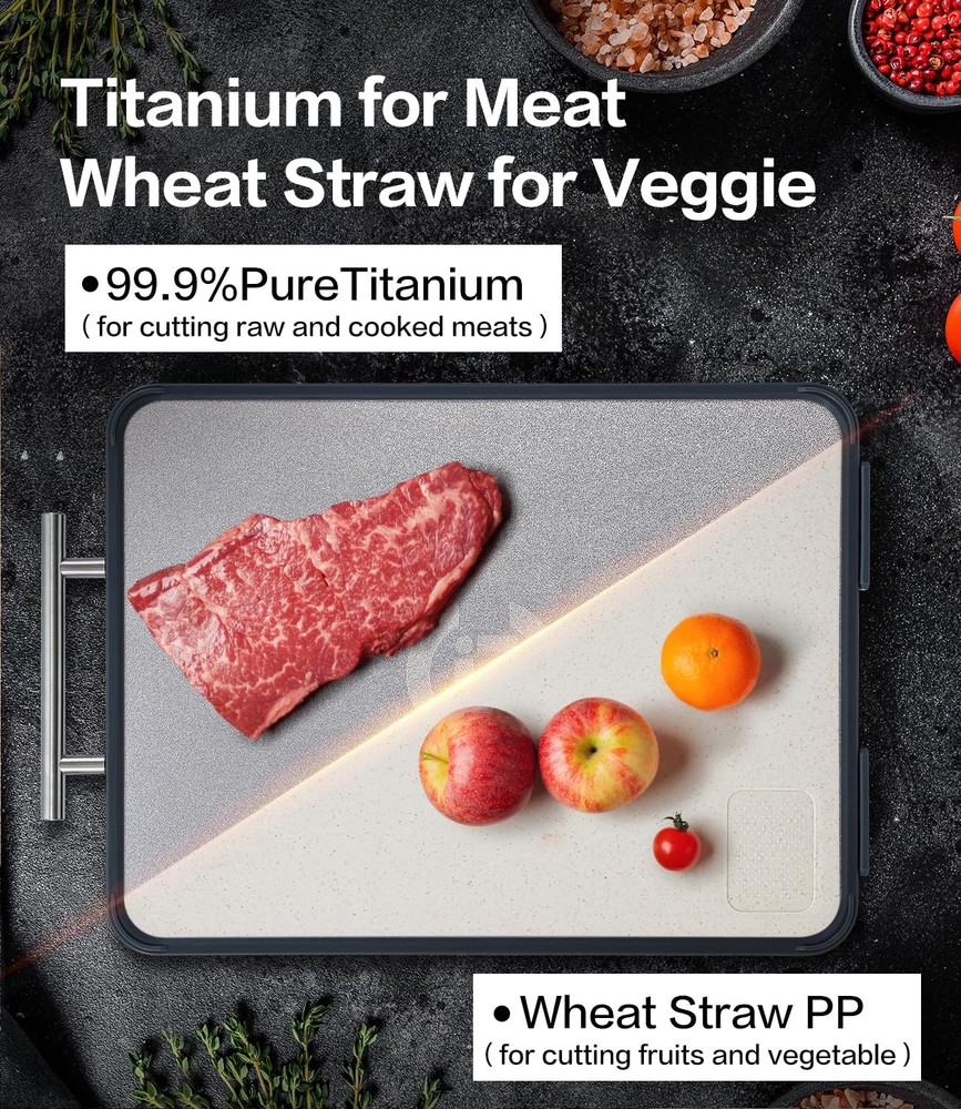 Titanium Cutting Board for Kitchen- Double Sided Cutting Board with Stand, Te...