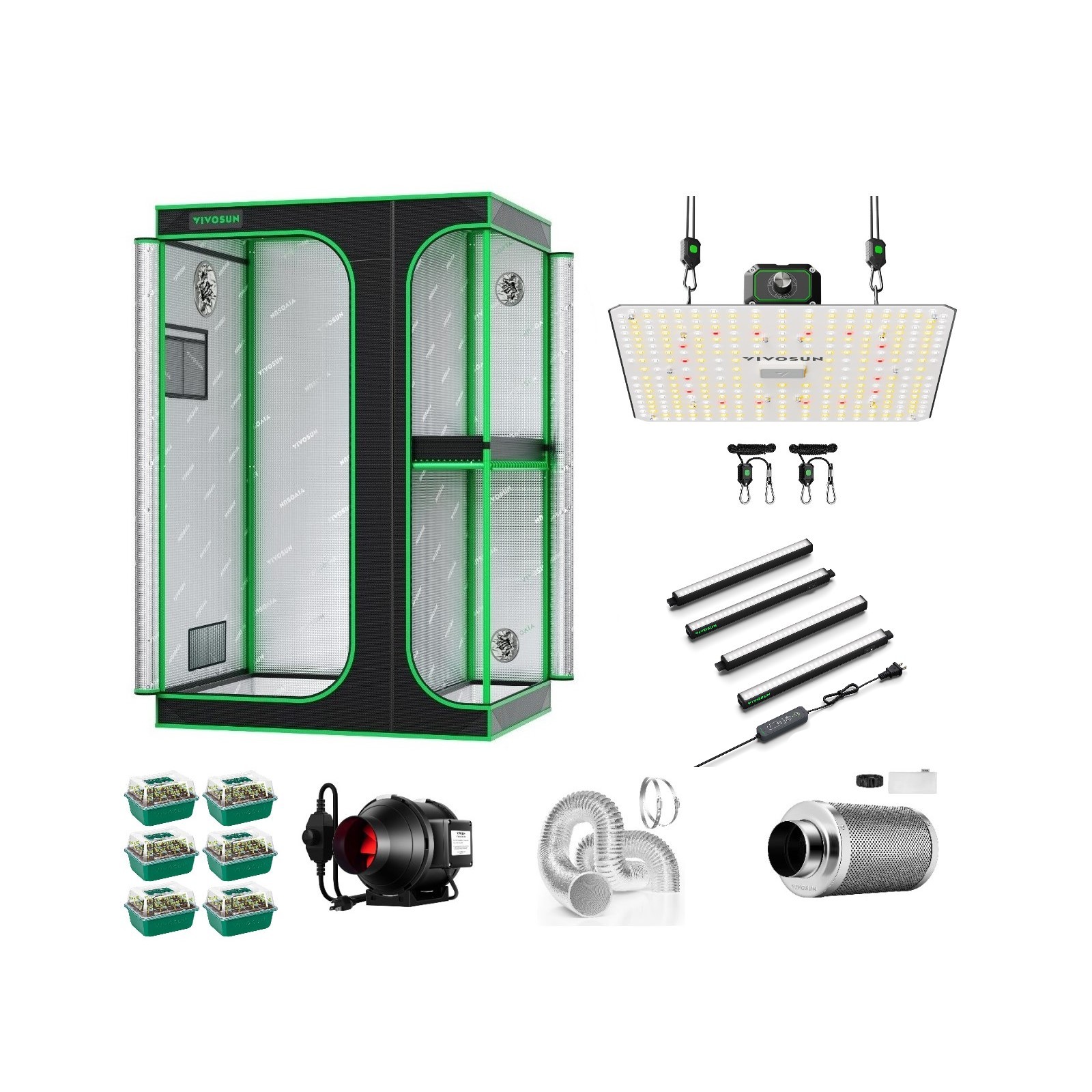 VIVOSUN 2-in-1 Grow Tent Kit w/ LED & Inline fan for Plants,T5 Light for Seeding
