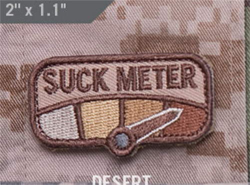 SUCK METER - Desert 2" x 1.1" Mil-Spec Monkey MORALE PATCH hook backing
