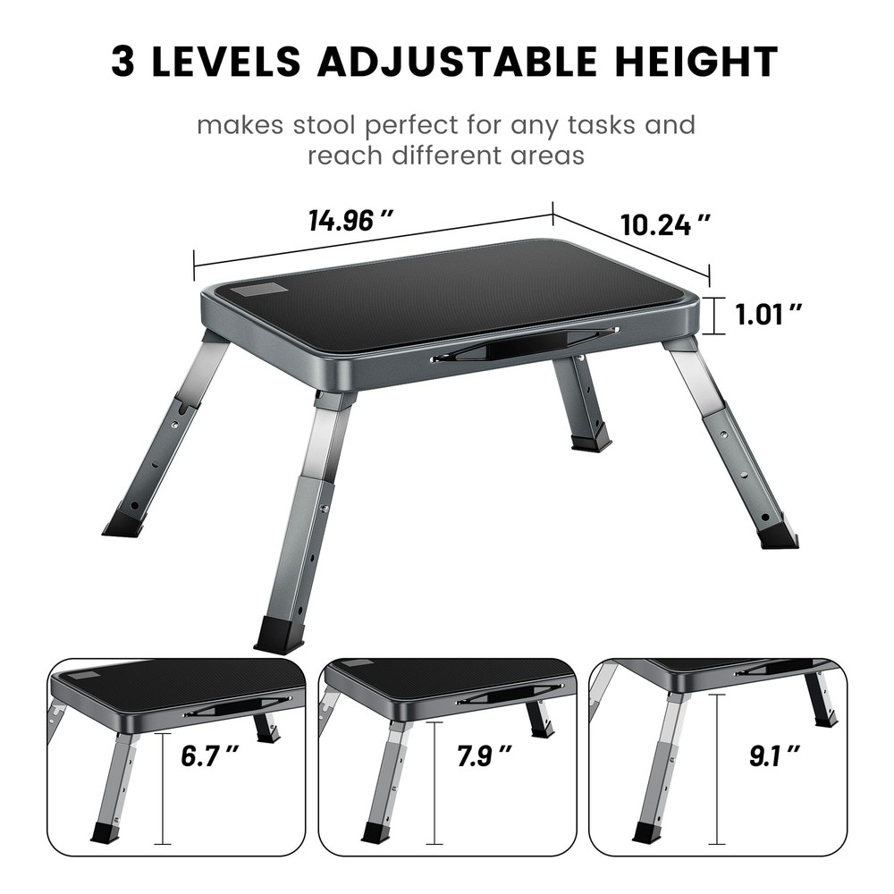 1 Step Stool Folding Height-Adjustable Stool with Anti-Slip Platform Portable...