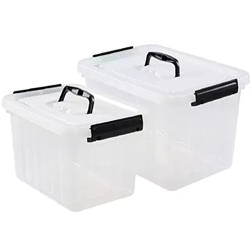 Saedy 12 Quart & 6 Quart Plastic Latching Storage Container Box with Handle 2...