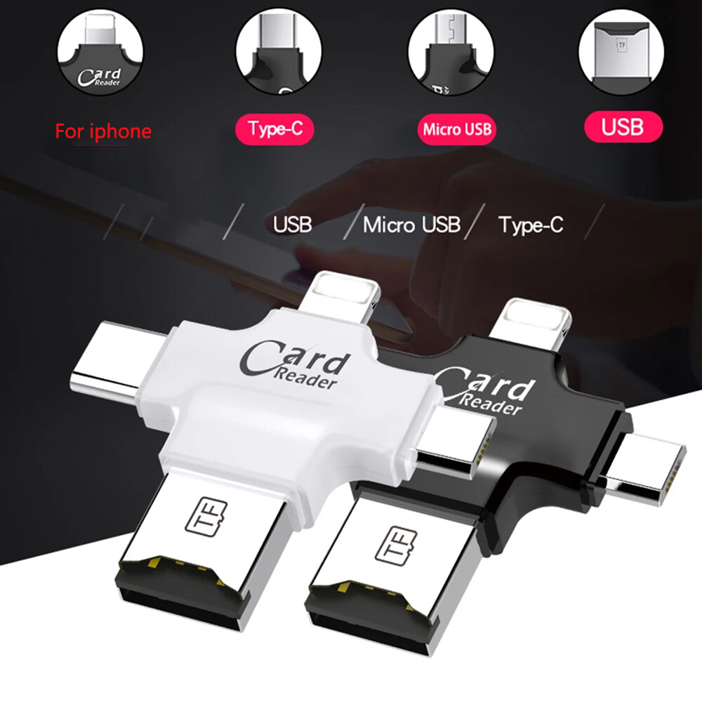 4 in 1 OTG Type C Micro USB Adapter TF SD Card Reader for Android iphone Samsung