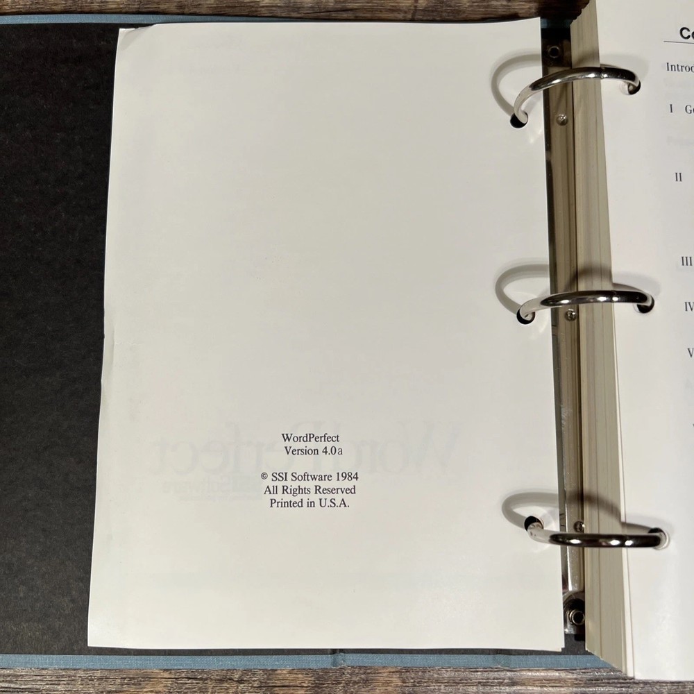 SSI Software Word Processing Computer WordPerfect Version (IBM)4.0a 1984 Vintage