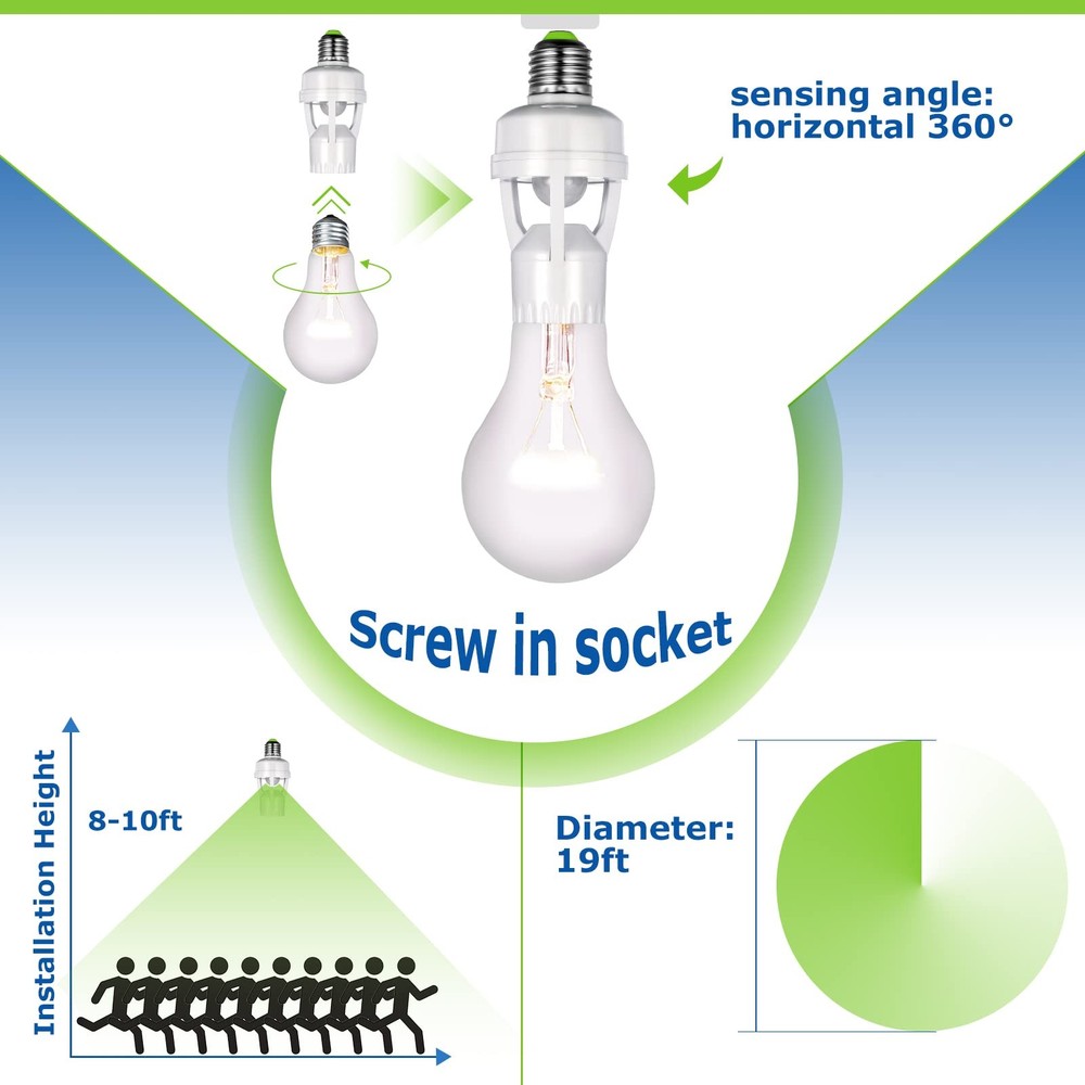 Hortsun 3 Pieces Motion Sensor Light Socket Smart Screw white, silver
