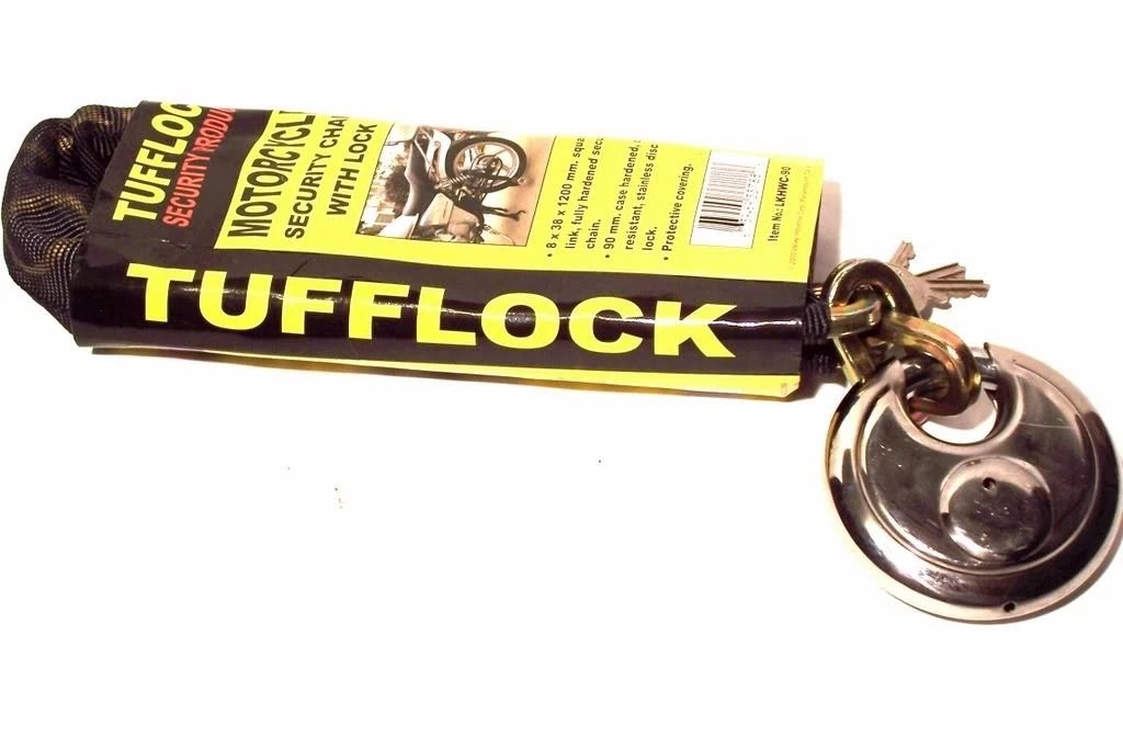 Heavy-Duty Motorcycle or Bicycle Security Chain with Padlock