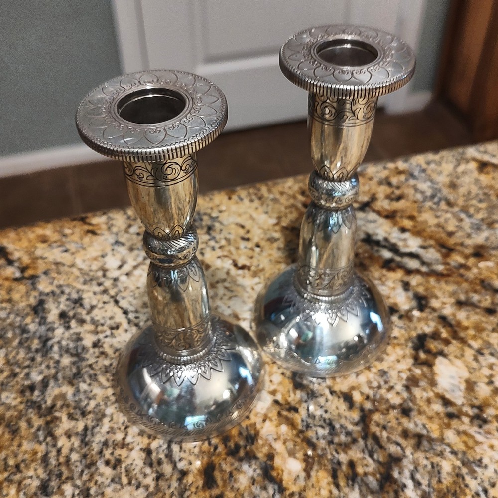 Brighton Silver Candle Holders Pair with Decorative Etching