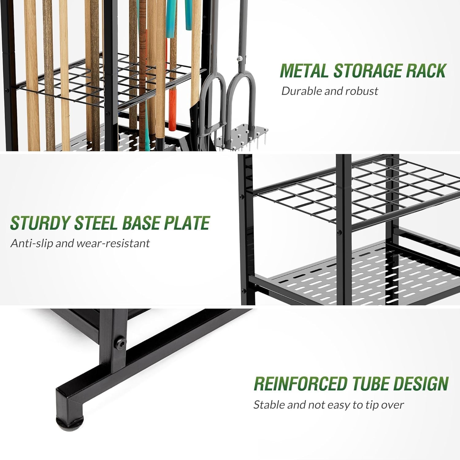 Garden Tool Organizer Rack Up to 50 Tools, Heavy-Duty Steel Yard Tool Organiz...