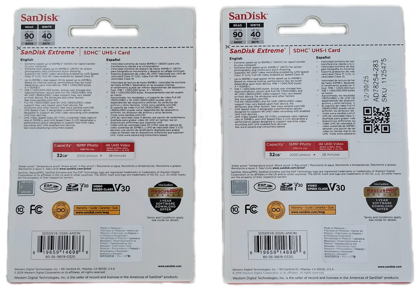 Sandisk 2 Pack Extreme 32GB SDHC UHS-I Memory Cards High Speed Universal