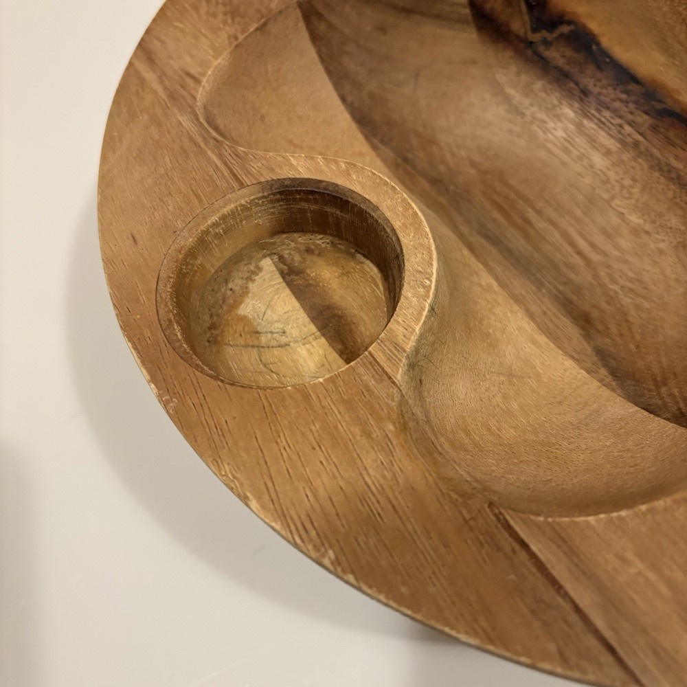 Nambe Eclipse Nut Cracker Bowl Wood (No Nutcracker) 3 Section