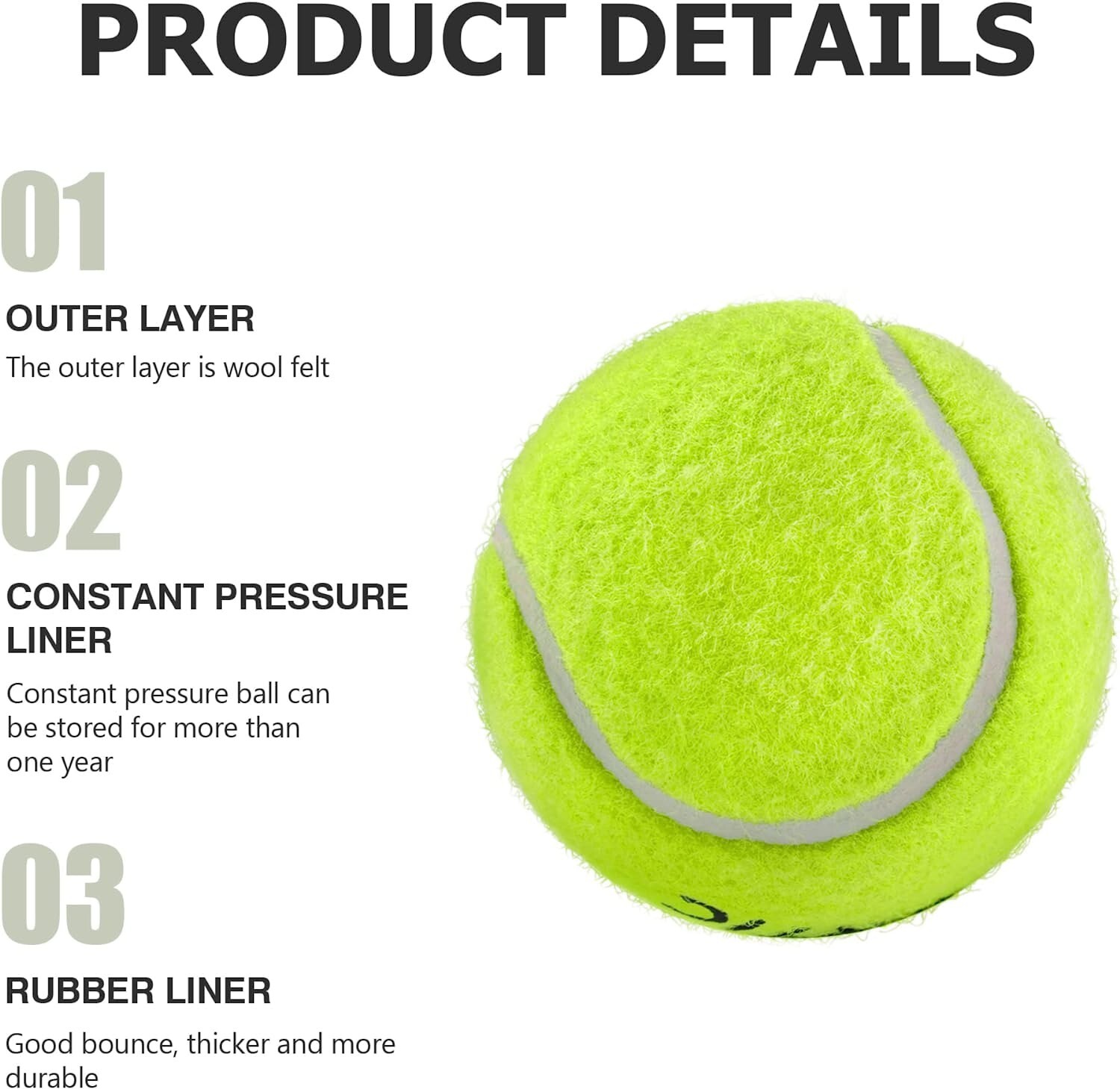 36 Pack Tennis Balls High Bounce for Training Tournament Durable Pressurized