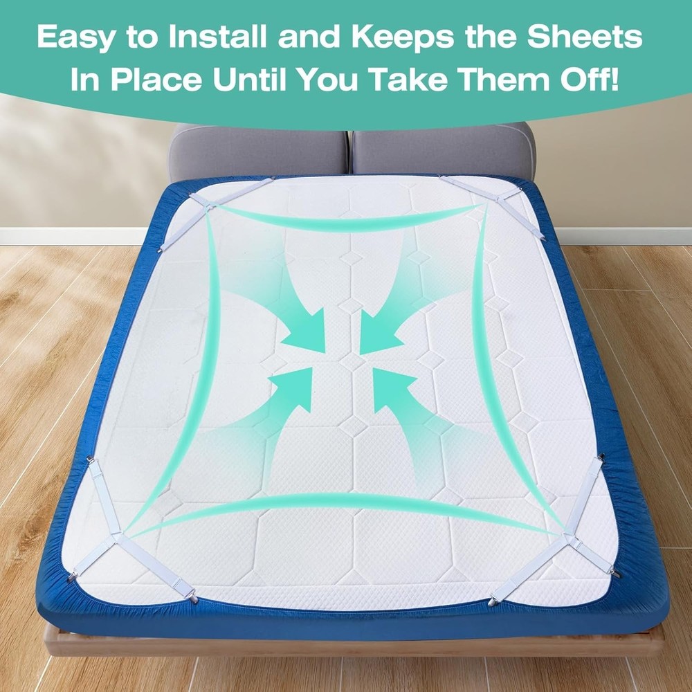 4 Pcs Bed Sheet Straps - Easy Install Clips for Tidy Sheets & Comfortable Sleep