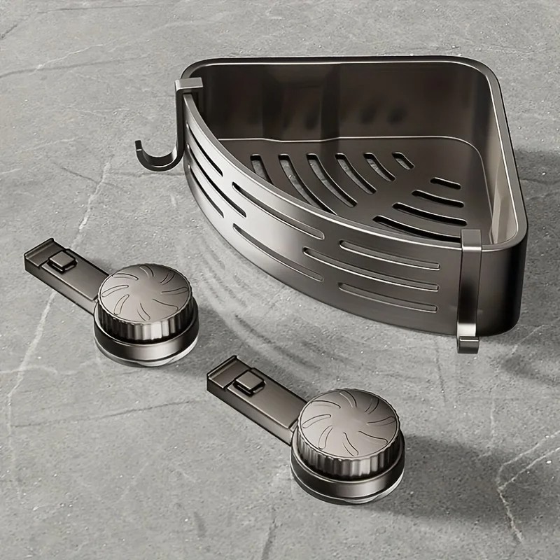 Corner Shower Shelf with Suction Cup – No Drill Bathroom Storage Rack with Hooks