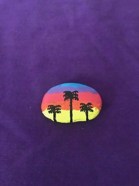 Painted Sunset Palm Tree Rocks
