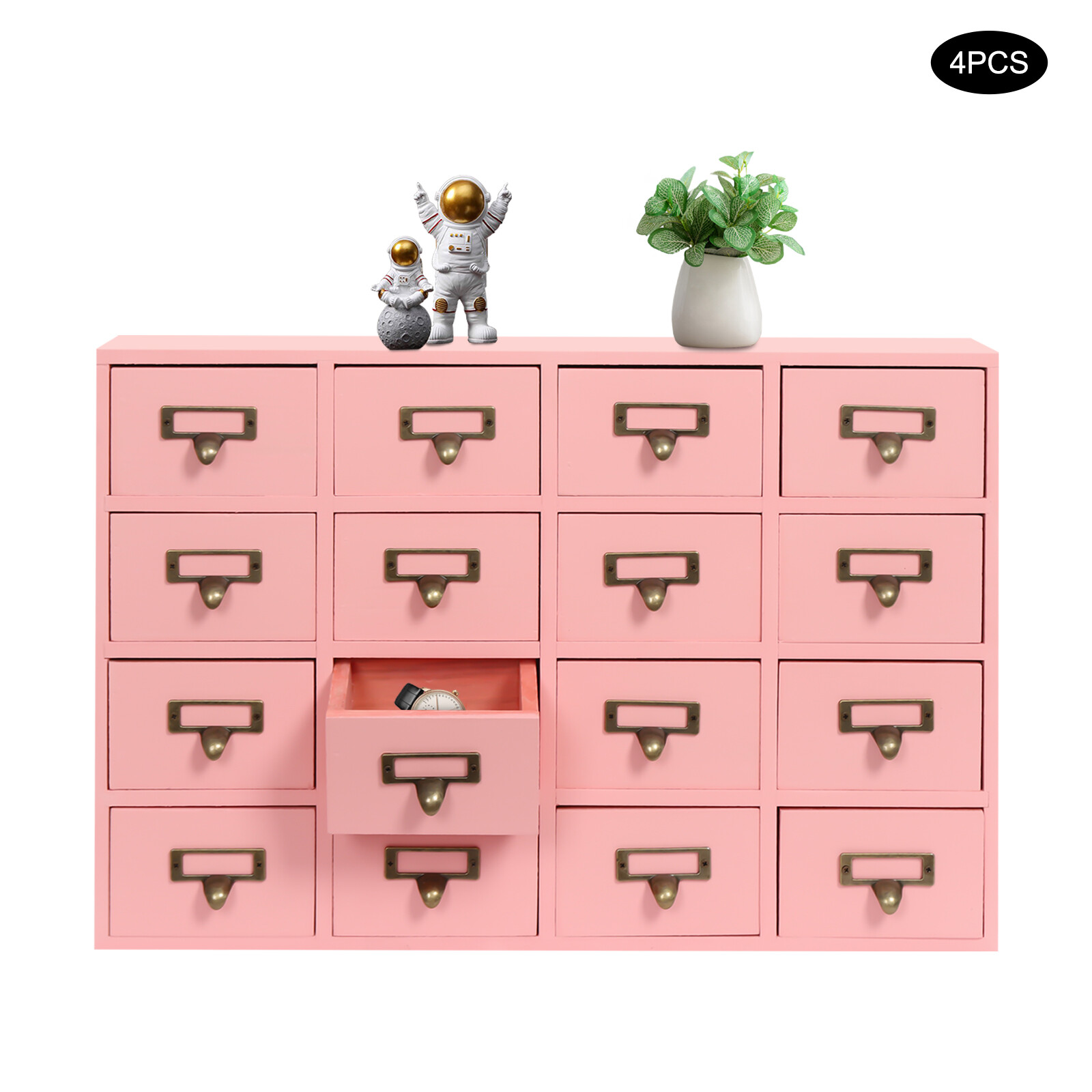 Vintage 4 PCS Drawer Cabinets Pink 64-Drawer Storage Box Storage Cabinet