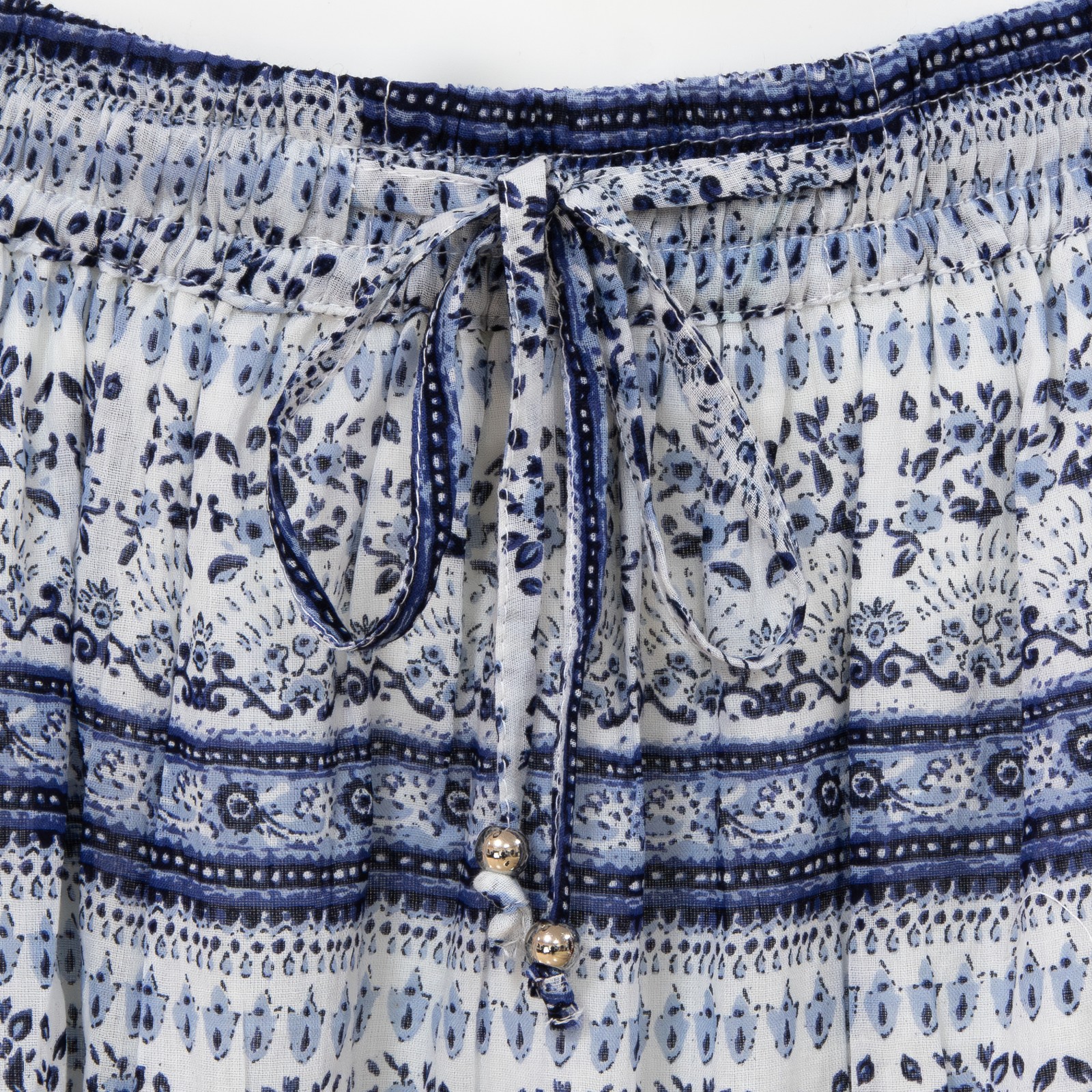 Gold Coast Boho Inspired Women's Maxi Skirt in Blue & White Floral, XL