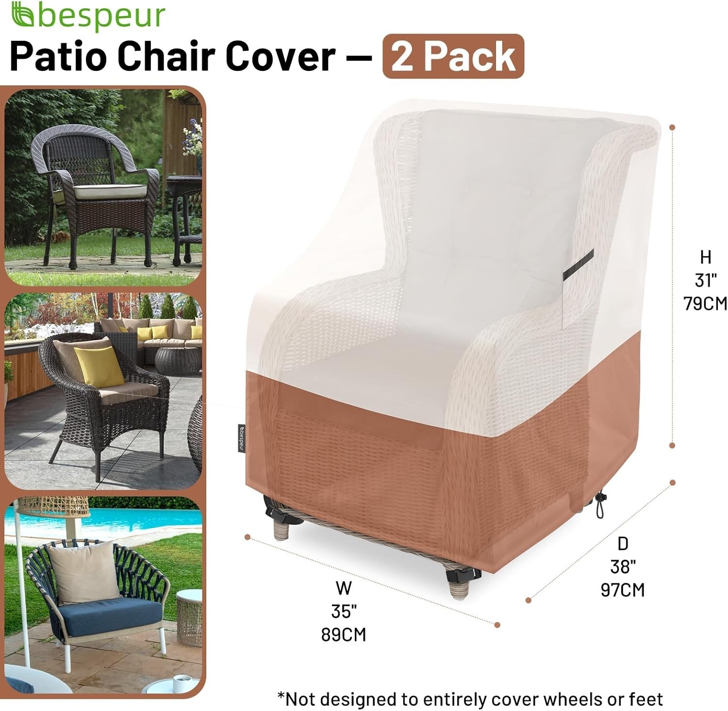 2 Pack Waterproof Patio Chair Covers with Air Vents for Swivel/ Rocking Chair