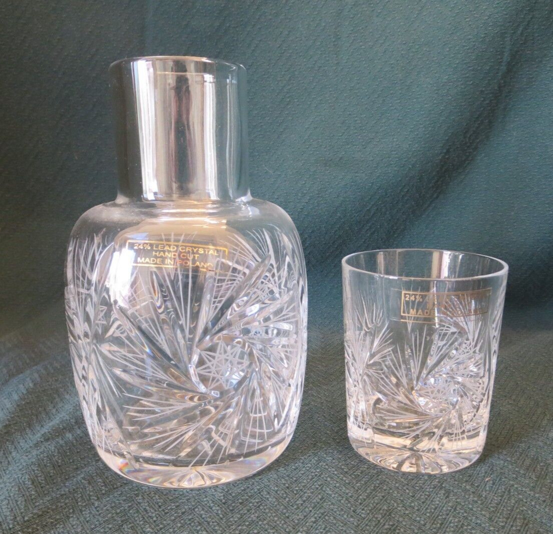Gorgeous Hand Cut 24% Lead Crystal Tumble Up Carafe Pinwheel Made in Poland