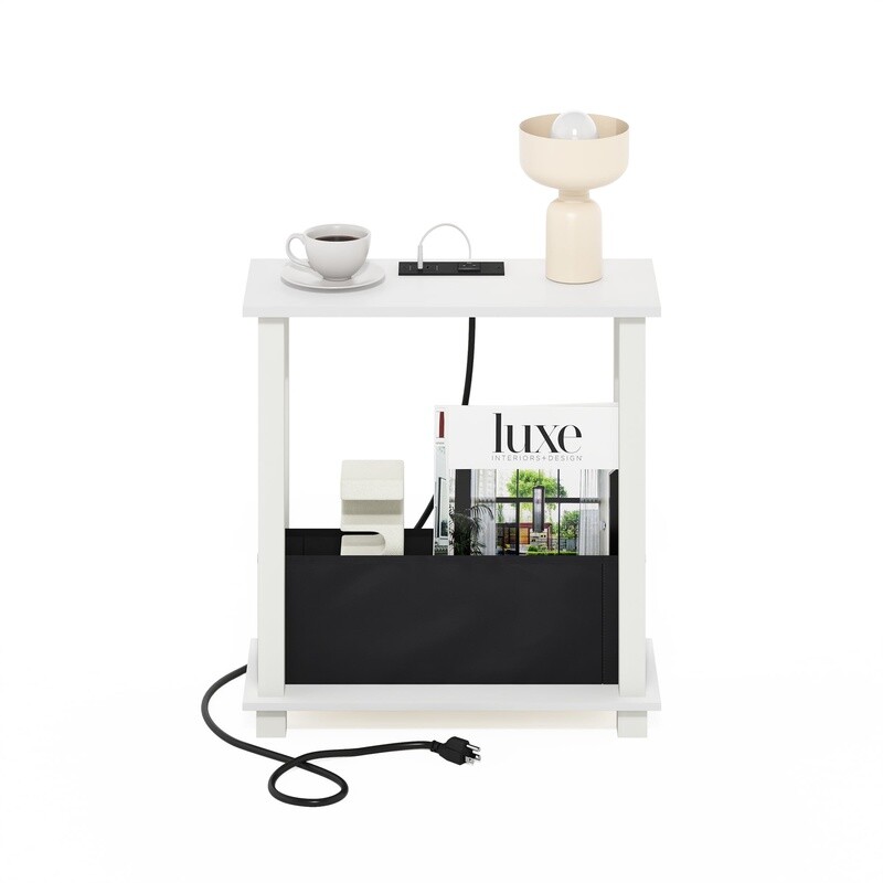 2-Tier Slim Side Table W/ Bin Drawer USB Type-C Charging Storage Solution