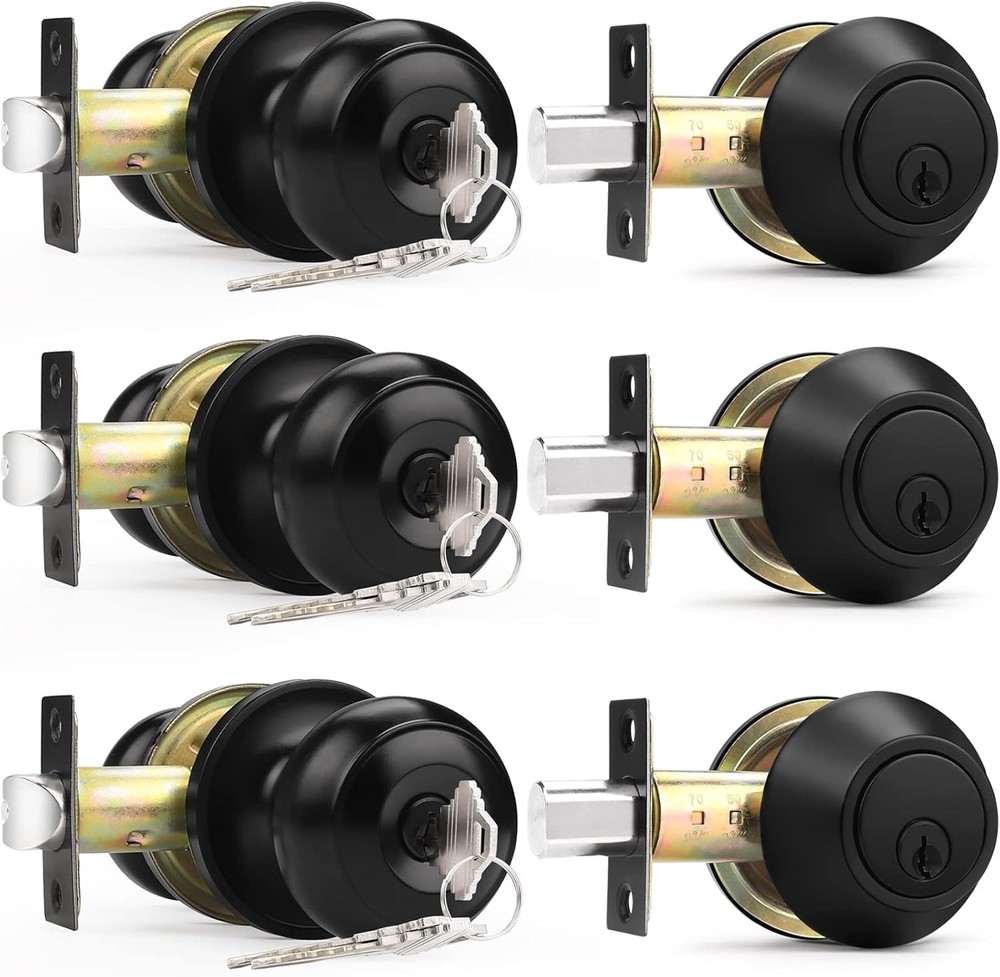 Entry Door Knobs Lock Set and Single Cylinder Deadbolt Combination Set