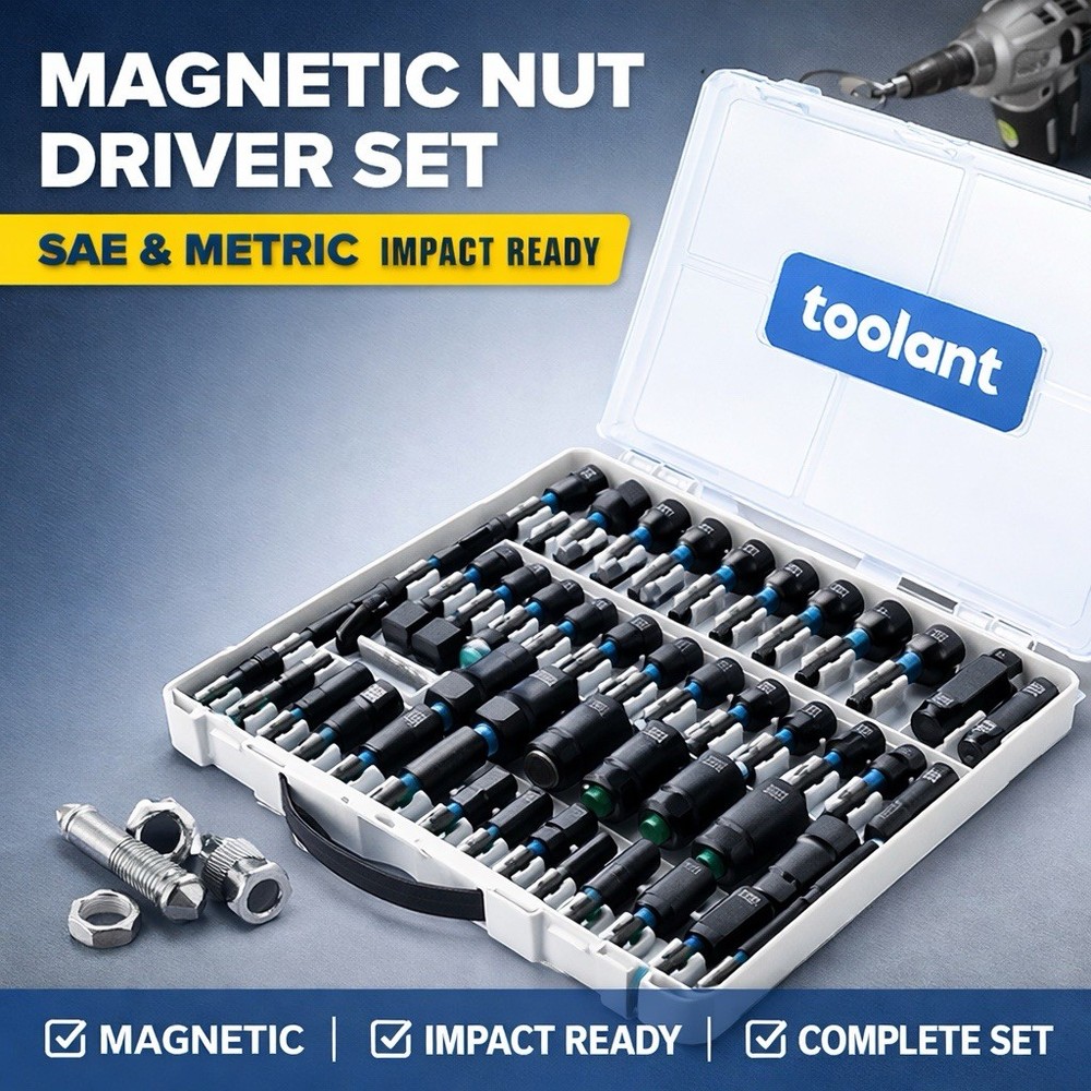 Toolant Magnetic Nut Driver Set SAE Metric Impact Drill Socket Bit Set w Case