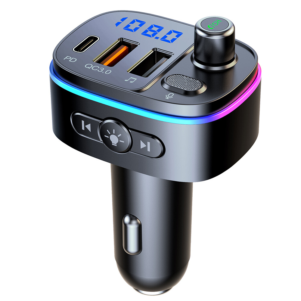 PD TYPE-C/QC3.0 USB QUICK CHARGER BLUETOOTH WIRELESS V5.0 CAR FM TRANSMITTER US