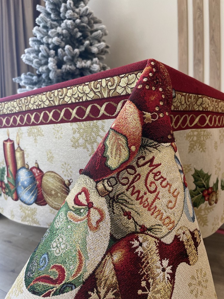 Tablecloth Red Christmas Santa Clause Holiday Tapestry Table Linen Rectangular